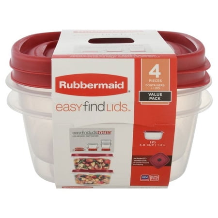 Rubbermaid Easy Find Lids 5-Cup Food Storage and Organization Containers and Lids, 2-Pack, Racer Red,