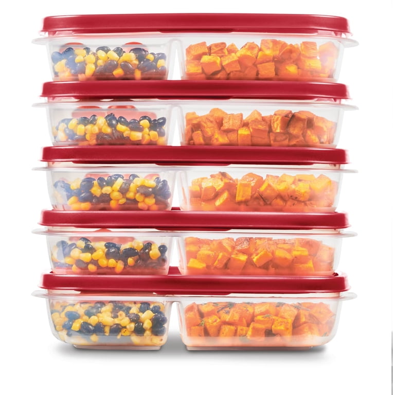 Rubbermaid, Food Storage Container, 5.1 Cups, 3-Compartment Red
