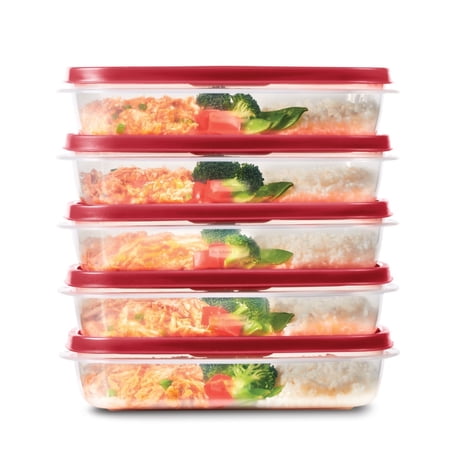 Rubbermaid Easy Find Lids 5 Pack Undivided Meal Prep Containers, Red, 5.5 Cups