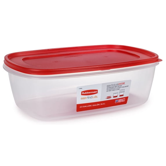 Rubbermaid Easy Find Lids Food Storage Container, Large with Red Lid, 2.5 Gallon