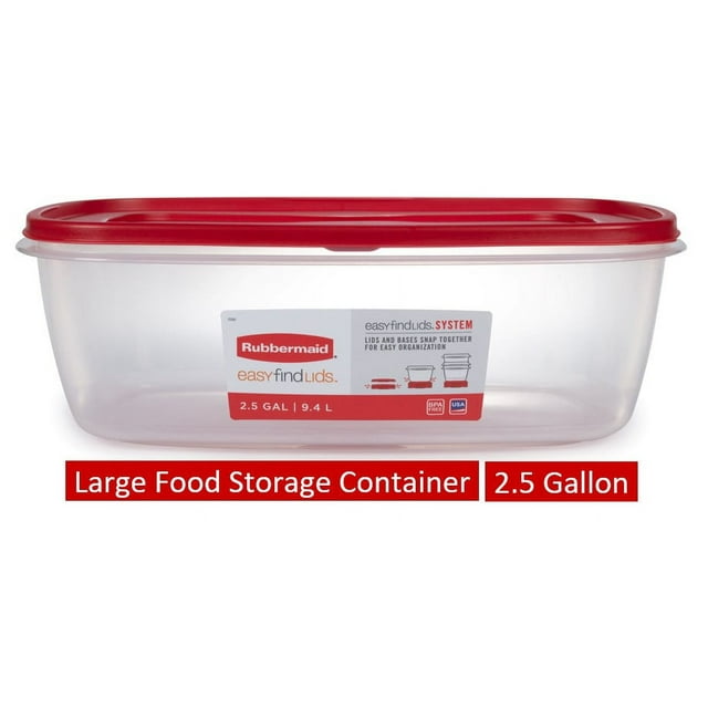 Rubbermaid Easy Find Lids Food Storage Container, Large with Red Lid, 2.5 Gallon