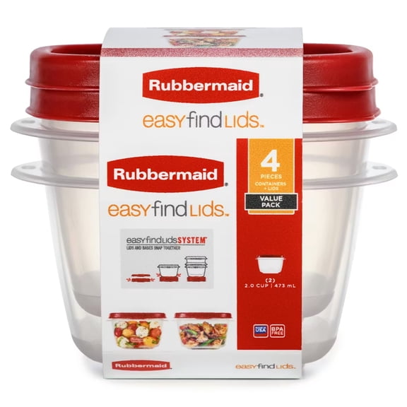Rubbermaid Clear Food Storage and Organization Container Set with Lid, 2 Pack, Red