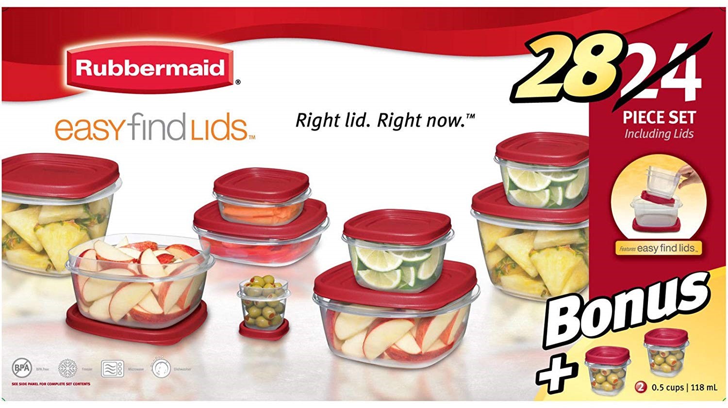 Rubbermaid Easy Find Lids Food Storage Containers with Lids - BPA Free Durable Plastic Food Containers Great for Home, School, Travel - Freezer, Microwave, and Dishwasher Safe - 28 Piece Set - Red - image 1 of 7