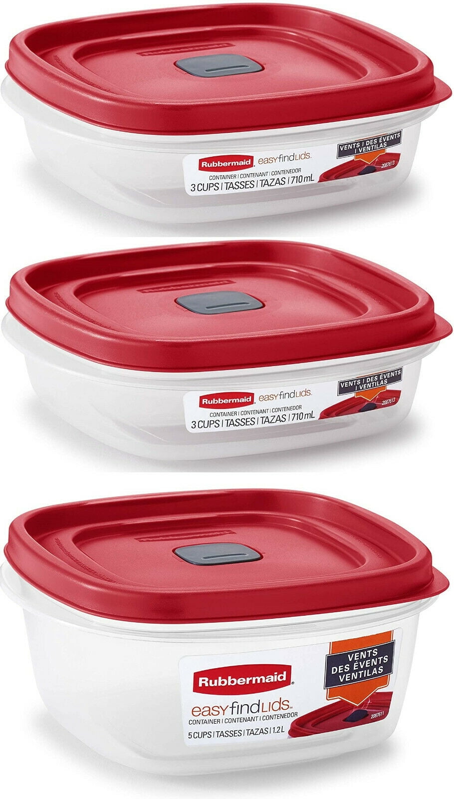 Rubbermaid Easy Find Vented Lid Food Storage Containers, 5 Cup 
