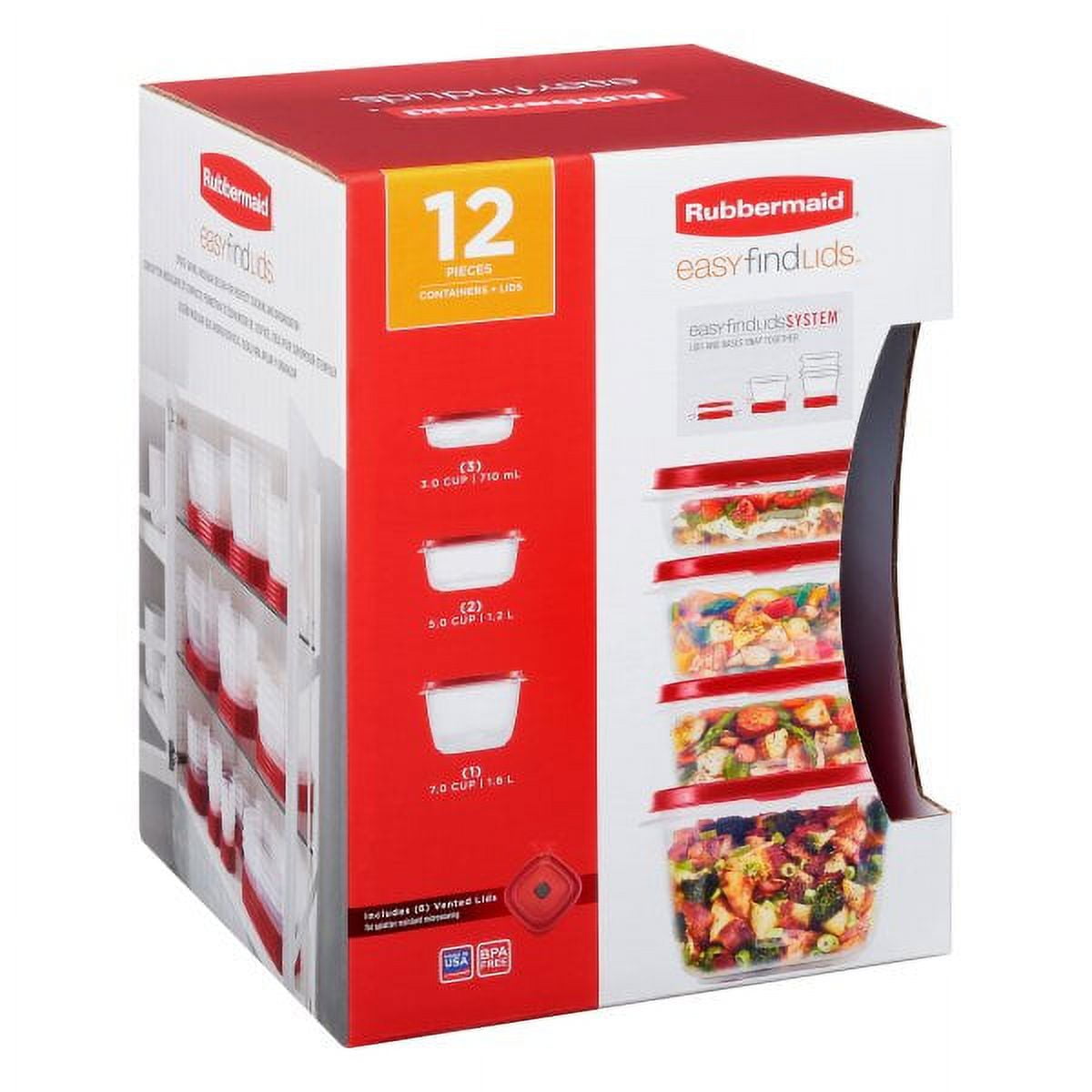 Rubbermaid, Easy Find Lids, Food Storage Containers with Vends, VP LG EFL VENT 12PC, Red