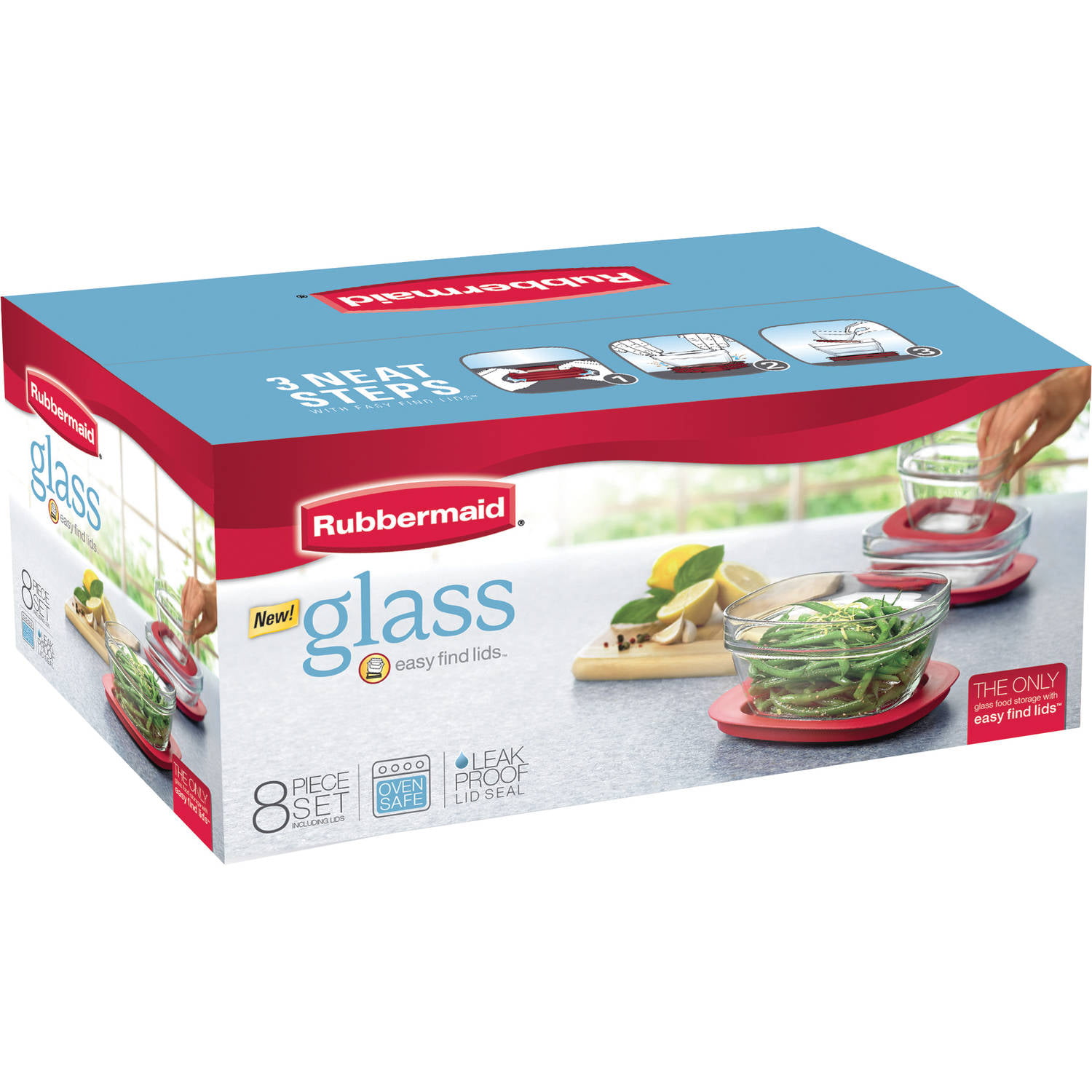 Rubbermaid Easy Find Lids Glass Food Storage Containers Set, 8