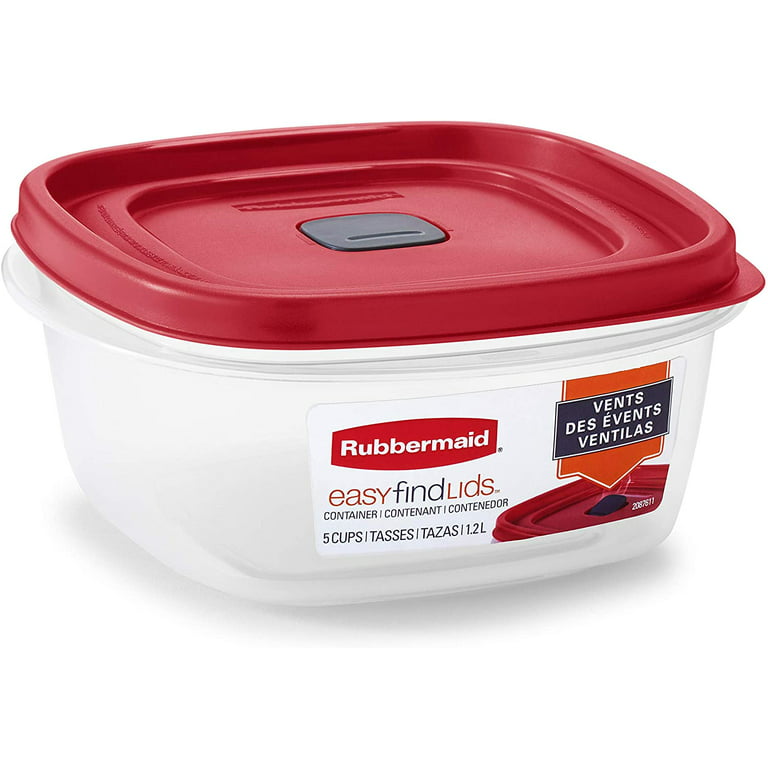 Rubbermaid Easy Find Lid Square 5-Cup Food Storage Container (Pack of 3),  Red (Vented)