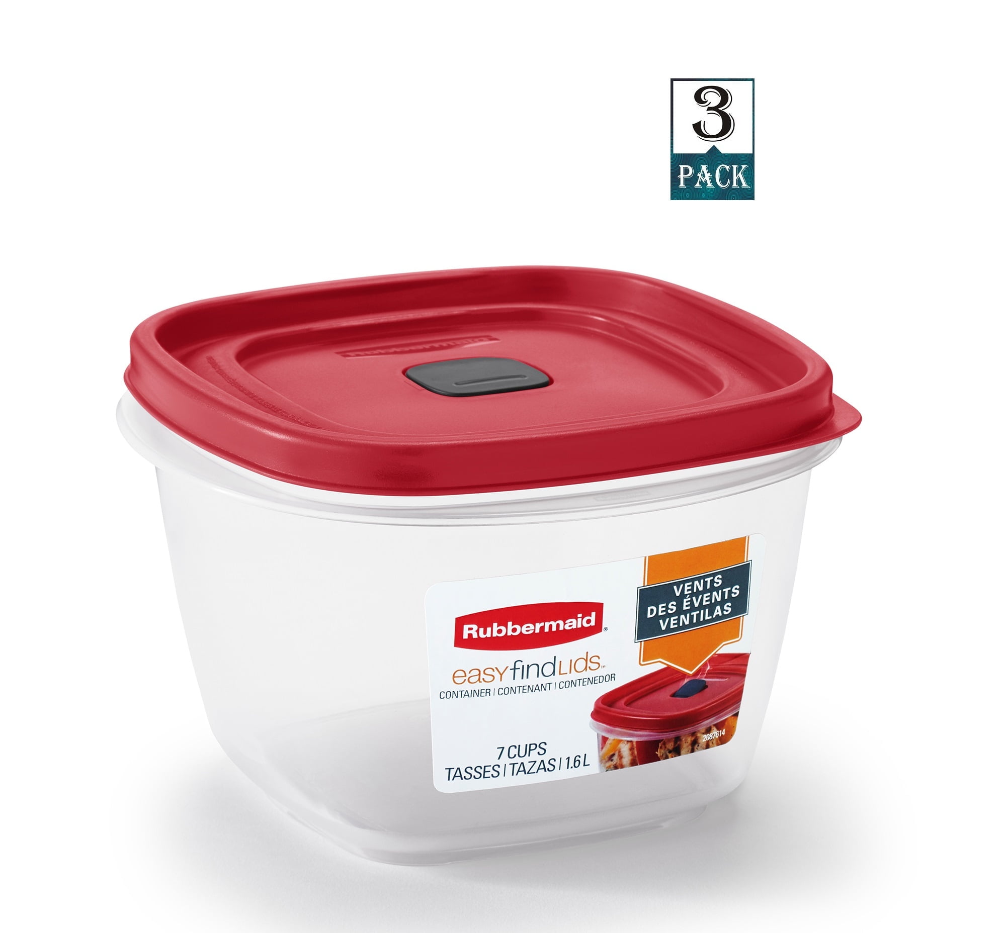 Rubbermaid Easy Find Food Storage Containers, Vented Lids, 7 Cups