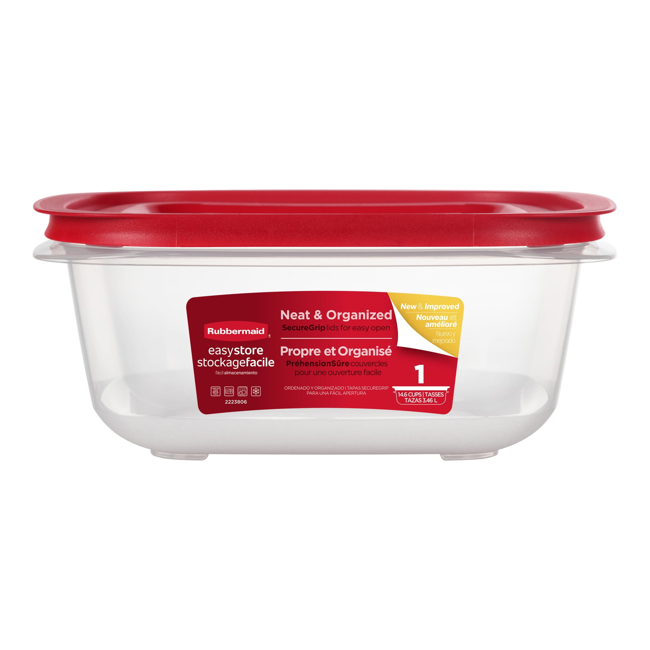 Rubbermaid 14.66-Cup EasyStore Square Container, Food Storage Container, Food Storage Container with Lids, Best Used for Leftover Storage and Reheating