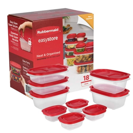 Rubbermaid EasyStore Medium Rectangle Containers, 18-Piece Set, Food Storage Containers, Food Storage Containers with Lids, Made for Family Meals and Easy Serving