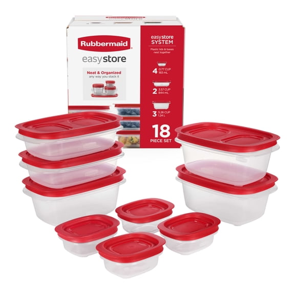 Rubbermaid EasyStore Medium Rectangle Containers, 18-Piece Set, Food Storage Containers, Food Storage Containers with Lids