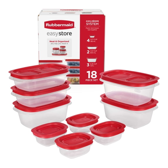 Rubbermaid EasyStore Medium Rectangle Containers, 18-Piece Set, Food Storage Containers, Food Storage Containers with Lids