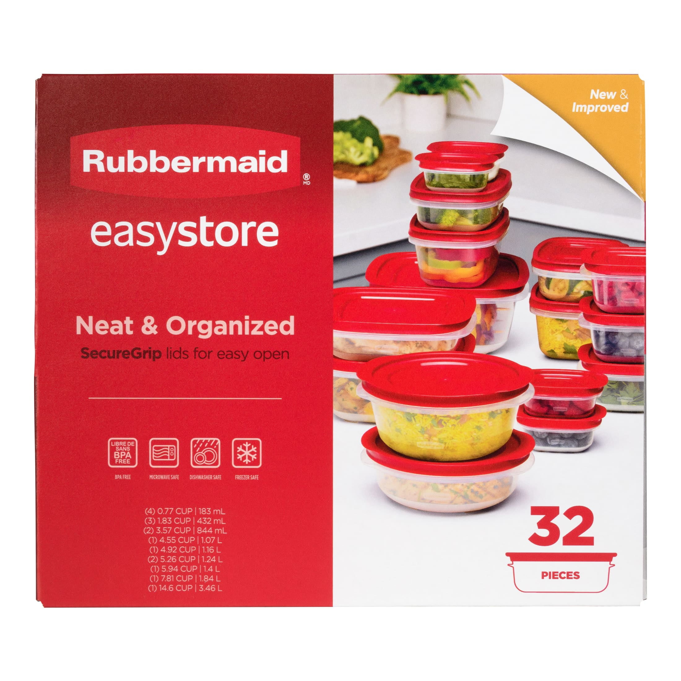 Rubbermaid EasyStore Rectangle, Square, and Round Containers, 32-Piece Set, Food Storage Containers, Food Storage Containers with Lids, Made for Family Meals and Easy Serving - Walmart.com