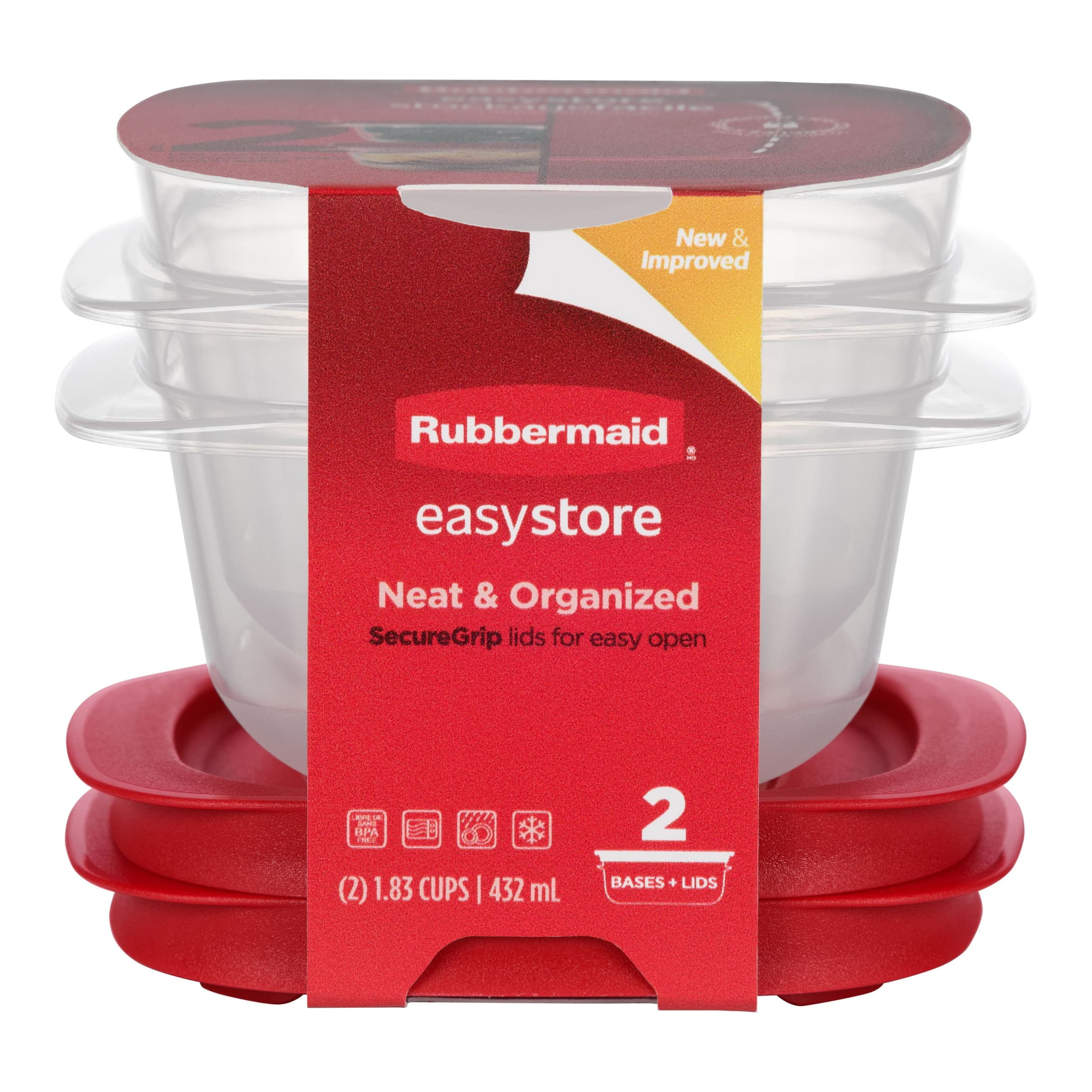 Rubbermaid 1.83-Cup EasyStore Square Containers, 2 Pack, Food