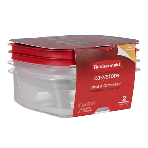 Rubbermaid 4.92- and 7.81-Cup EasyStore Square Containers, 2 Pack, Food Storage Containers, Food Storage Containers with Lids