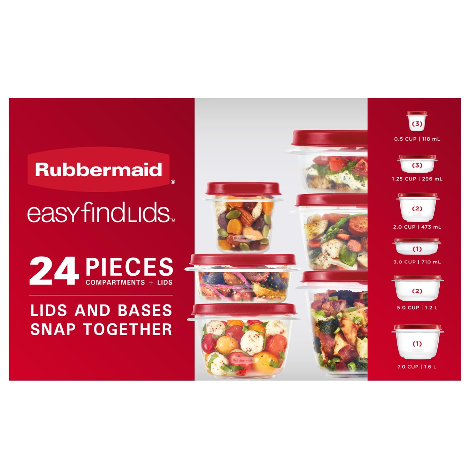 Rubbermaid EasyFindLids 24 Piece Food Storage Containers Variety Set