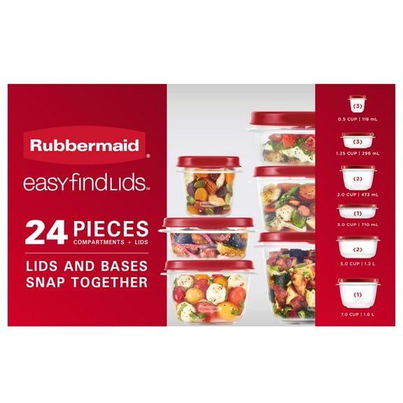 Rubbermaid EasyFindLids 24 Piece Food Storage Containers Variety Set, Red