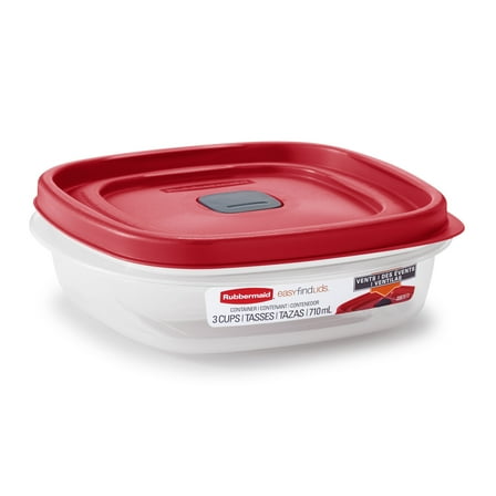 (2 pack) Rubbermaid EasyFindLids 3-Cup Round Food Storage Container, Racer Red