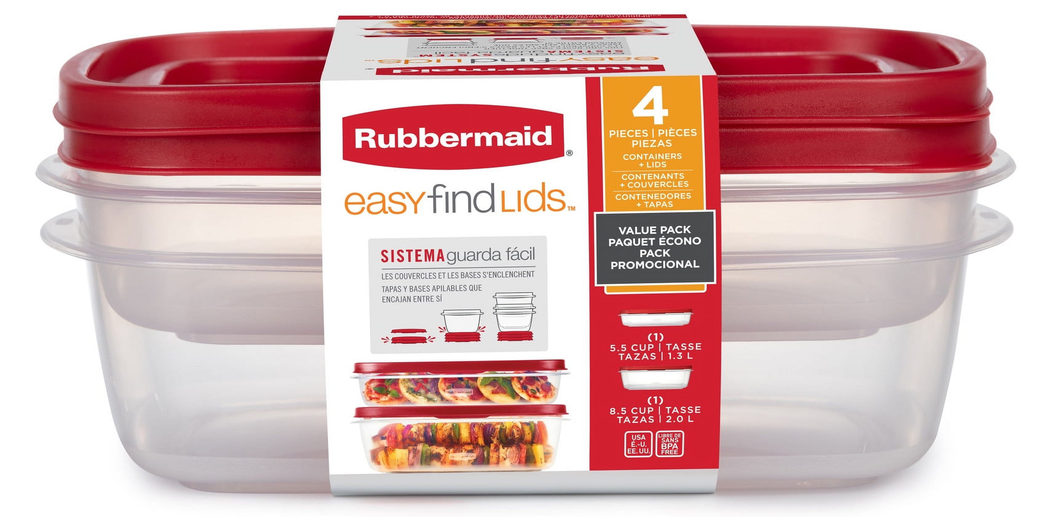 Rubbermaid EasyFindLids Food Storage Container Value Pack with Lids, 1-8.5 (2.0 Liter) Cup, 1-5.5 Cup (1.3 Liter)