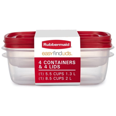 Rubbermaid EasyFindLids Food Storage Container Value Pack with Lids, 1-8.5 (2.0 Liter) Cup, 1-5.5 Cup (1.3 Liter)