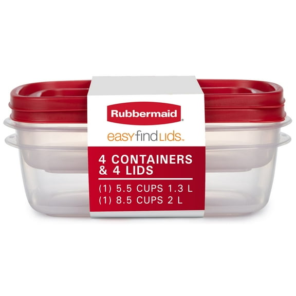 Rubbermaid EasyFindLids Food Storage Container Value Pack with Lids, 1-8.5 (2.0 Liter) Cup, 1-5.5 Cup (1.3 Liter)