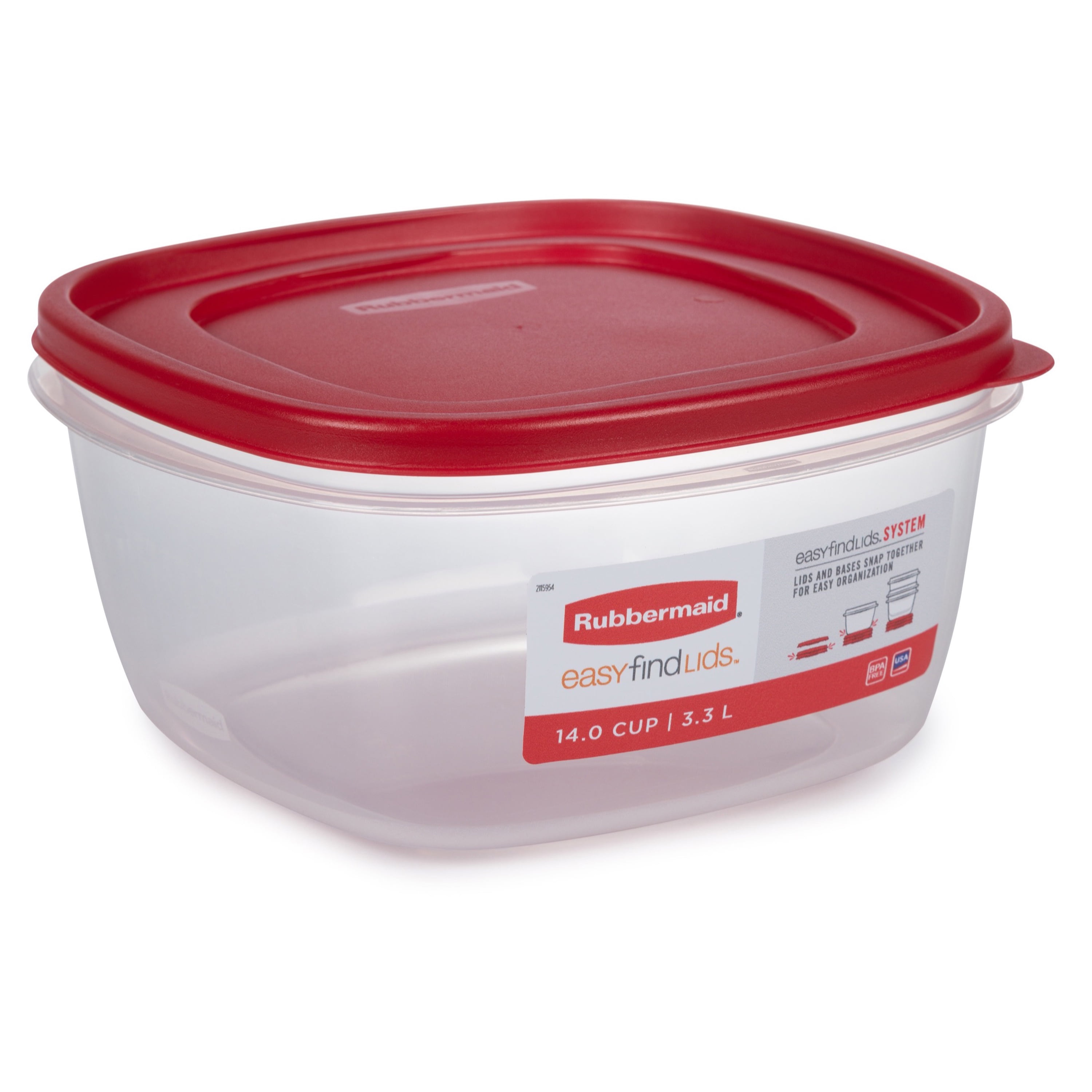Rubbermaid Easyfindlid, 14 Cup, Square Plastic Food Storage Container