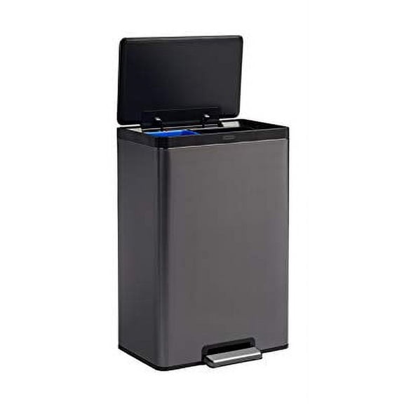Rubbermaid Elite Stainless Steel Metal Dual Stream Step-On Trash Can for Home and Kitchen Waste and Recycling, 10.5 Gallon, Charcoal