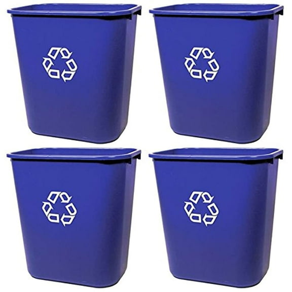 Rubbermaid FG295673 Blue Medium Deskside Recycling Container with Universal Recycle Symbol, 28-1/8 qt Capacity, 14.4" Length x 10.25" Width x 15" Height, 4 Pack