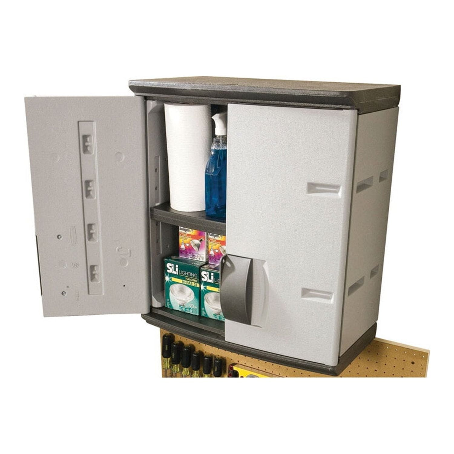 Rubbermaid Plastic Wall-mounted Garage Cabinet in Gray (24-in W x 27-in H x  14-in D) in the Garage Cabinets department at