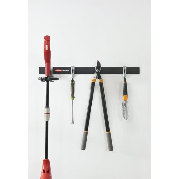 Rubbermaid Fast Track Garage Storage All-in-One Rail & Hook Wall Hanging Kit, 5 Piece