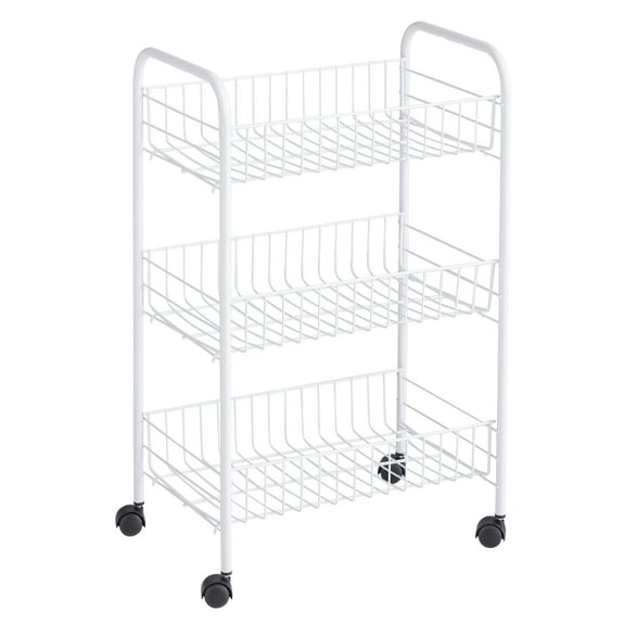 Rubbermaid Freestanding 3-Tier Mobile Wheeled Cart Storage Solution, White
