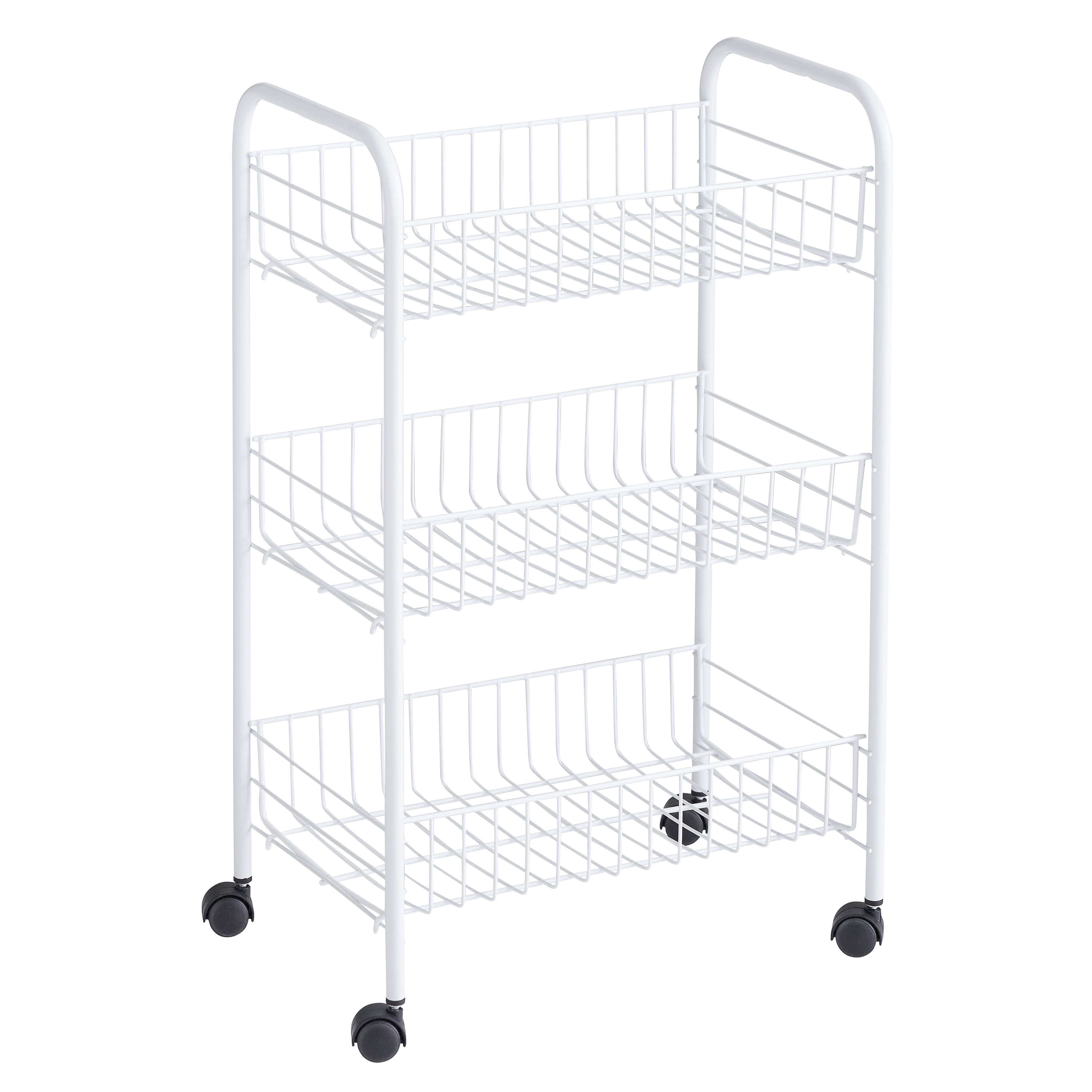 White Metal 3-Tier Wheeled Storage Cart for Laundry