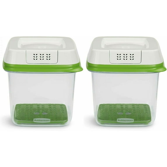 Rubbermaid FreshWorks Produce Saver Food Storage Container, Medium, 6.3 Cup, Green/ Set of 2