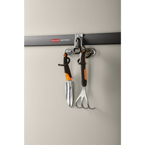 Rubbermaid Garage FastTrack Rail Dual Handle Hook Bundle, 2-Pack, Satin Nickel