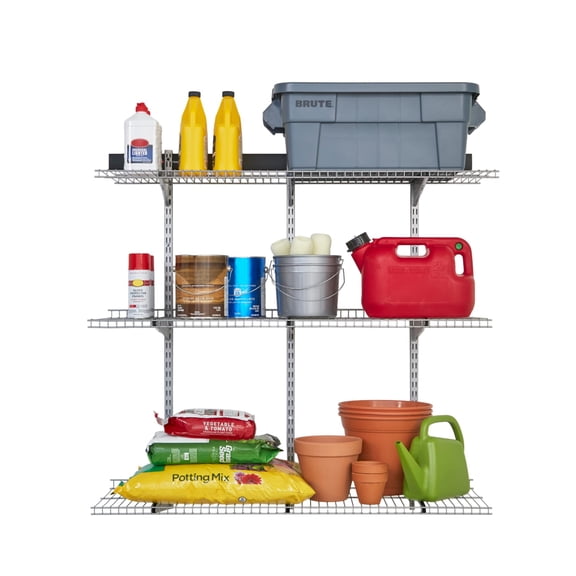 Open Box Rubbermaid Garage FastTrack Rail Shelf Kit, 16-Piece, Black