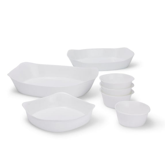 Rubbermaid DuraLite Glass Bakeware, 7-Piece Set, Baking Dishes or Casserole Dishes, and Ramekins, Assorted Sizes (No Lids)