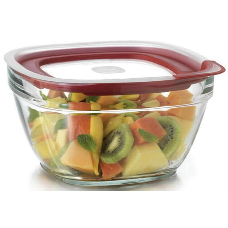 11-cup Rectangular Glass Food Storage Container with Red Lid