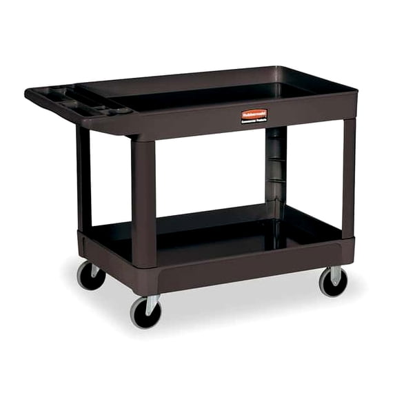 25.78 in. x 45.25 in. x 33.25 in. 500 lbs. Capacity 2 Shelves Plastic Heavy-Duty Utility Cart with Lipped Shelves - Black