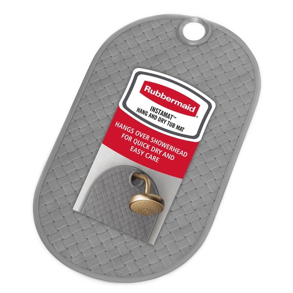 Rubbermaid Instamat Gray Tub Mat - Non-Slip Bath Mat Hangs on Showerhead for Quick Drying, BPA-Free TPE, 27.2" x 15.2"