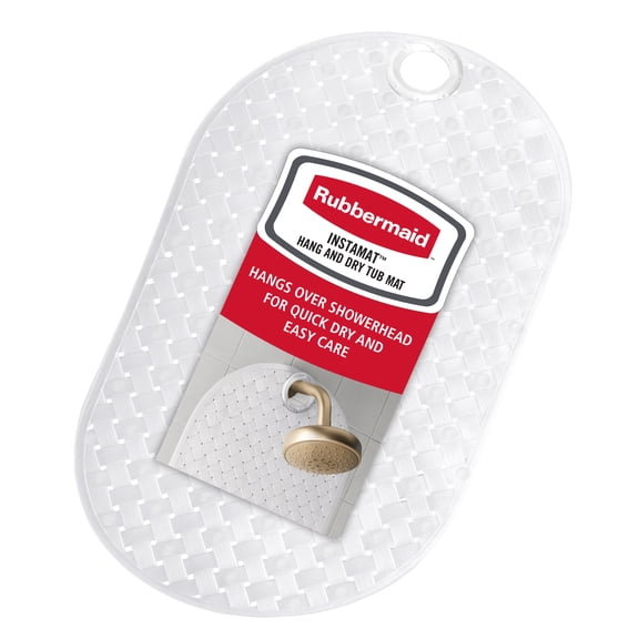 Rubbermaid INSTAMAT Tub Mat, Non-Slip Bath Mat Hangs on Showerhead for Fast Drying, BPA-Free TPE, 27.2" x 15.2", Clear