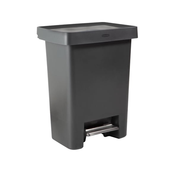 Rubbermaid Kitchen Trash Can, 19 Gallon, Plastic, Rectangular, Dual Compartment, Step Lid, Garbage Bin, Charcoal