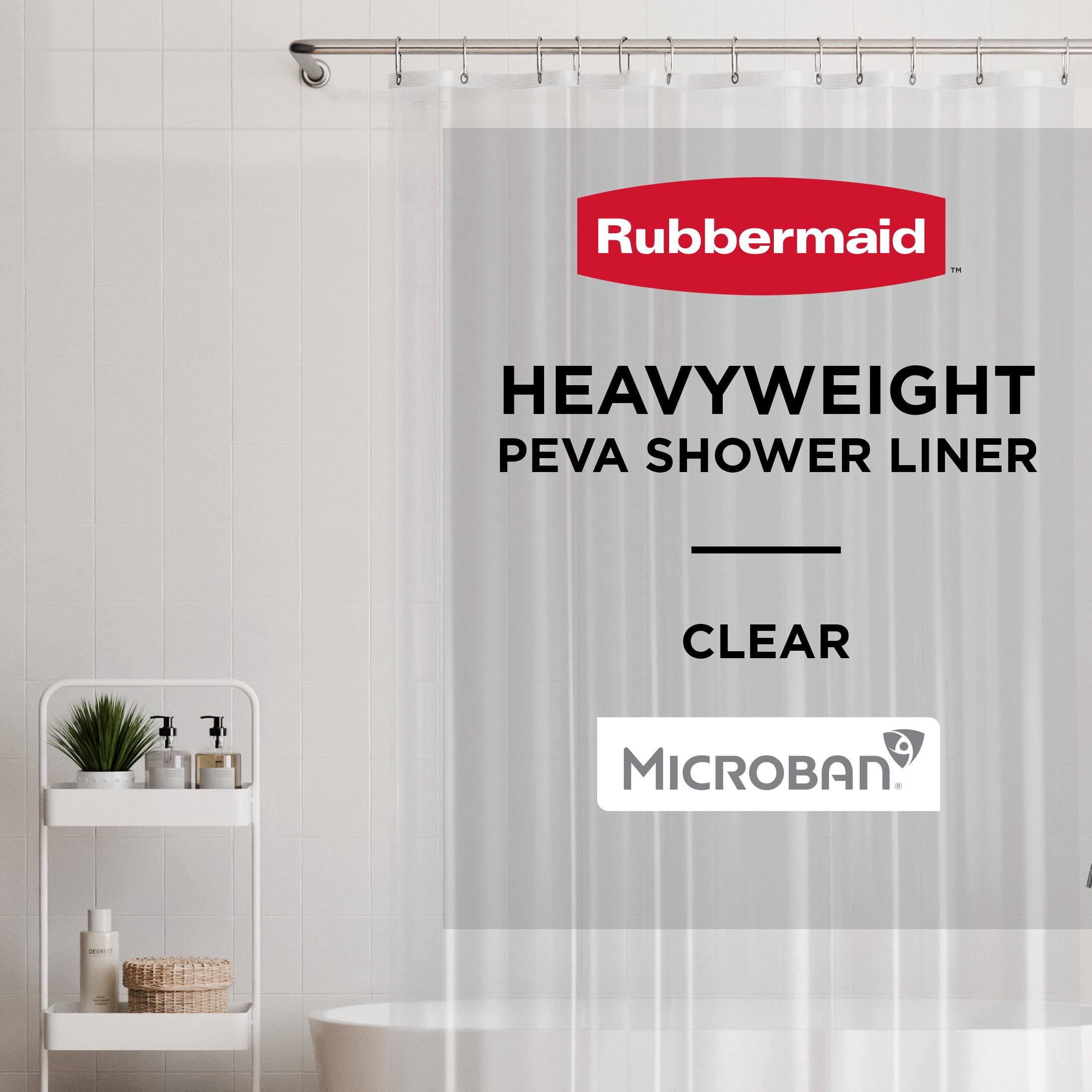 Rubbermaid Clear Heavyweight Waterproof PEVA Shower Curtain Liner, BPA-Free, 70 x 72 inches