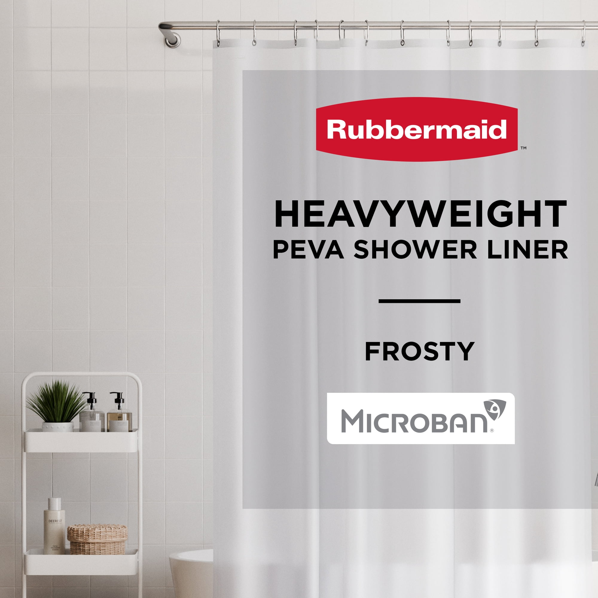 Rubbermaid Frosty Heavyweight Waterproof PEVA Shower Curtain Liner, BPA-Free, 70 x 72 inches