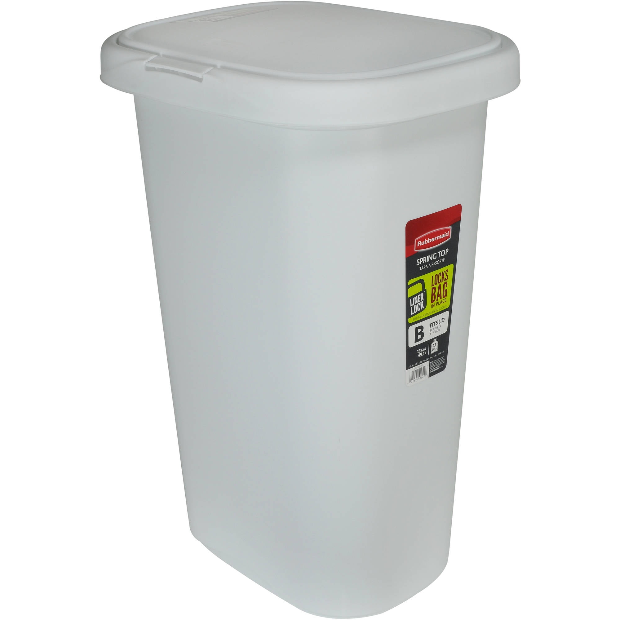 White Plastic 13-Gallon Spring-Top Kitchen Trash Can