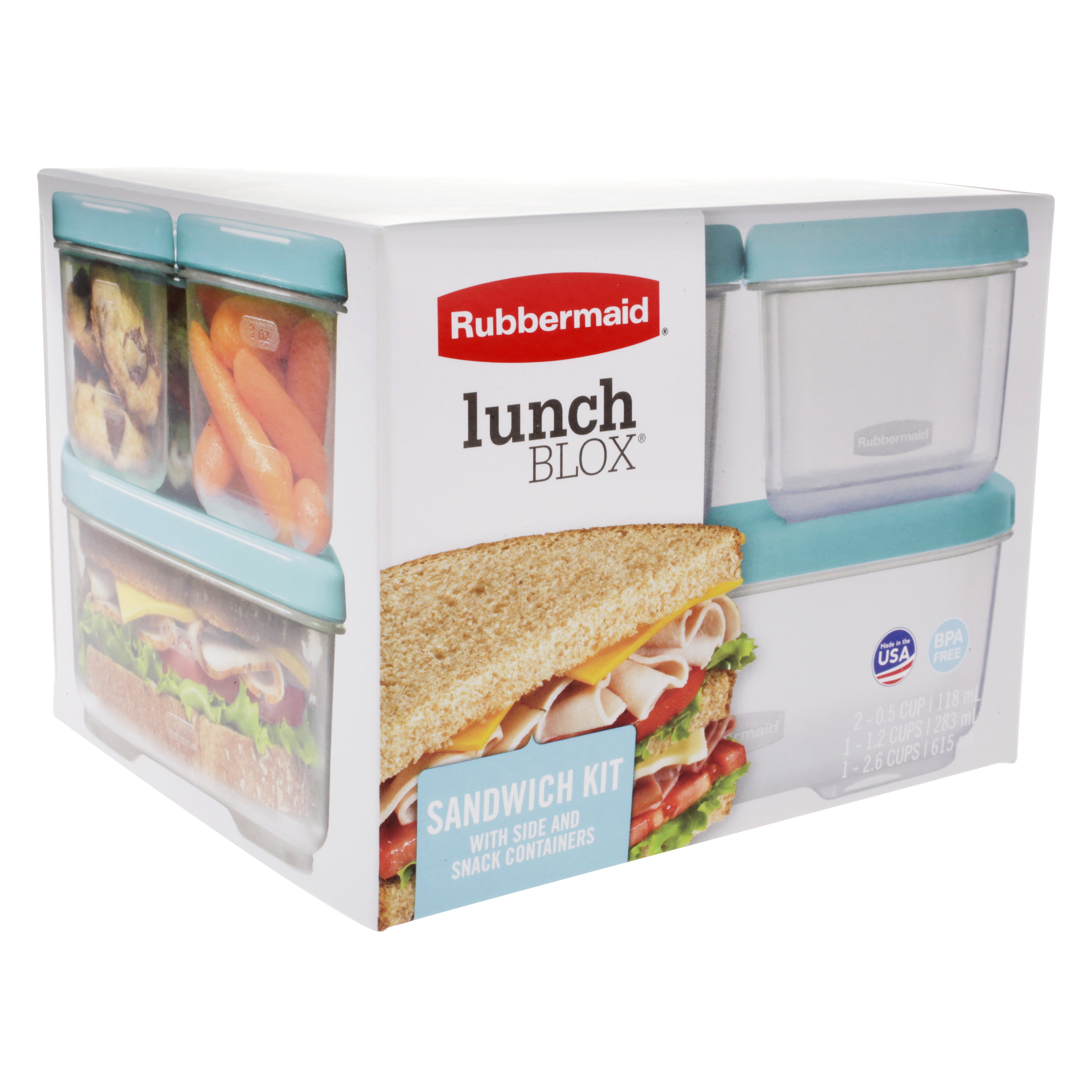Rubbermaid Lunch Blox Sandwich Kit, with Side and Snack Containers