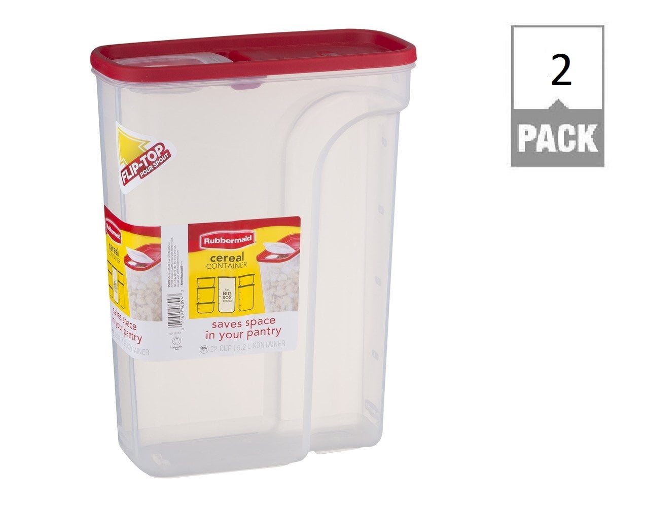 Rubbermaid Modular Cereal Keeper Food Storage Container 22 Cup Large (Pack Of 2)
