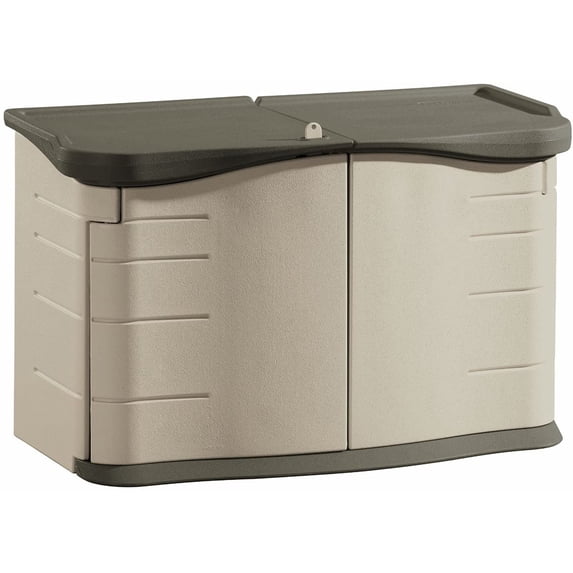 Rubbermaid Outdoor Split-Lid Storage Shed, 18 cu. ft., Olive/Sandstone (FG375301OLVSS0)
