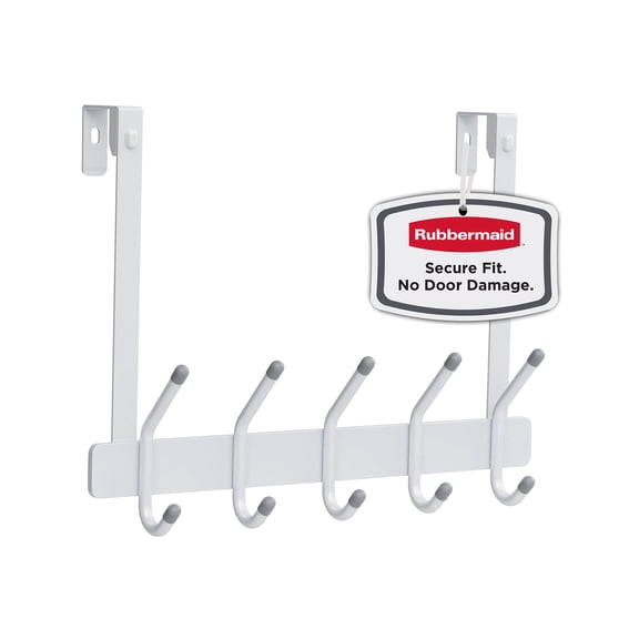 Rubbermaid 5 Double-Hook Over-the-Door Hook Rack, White
