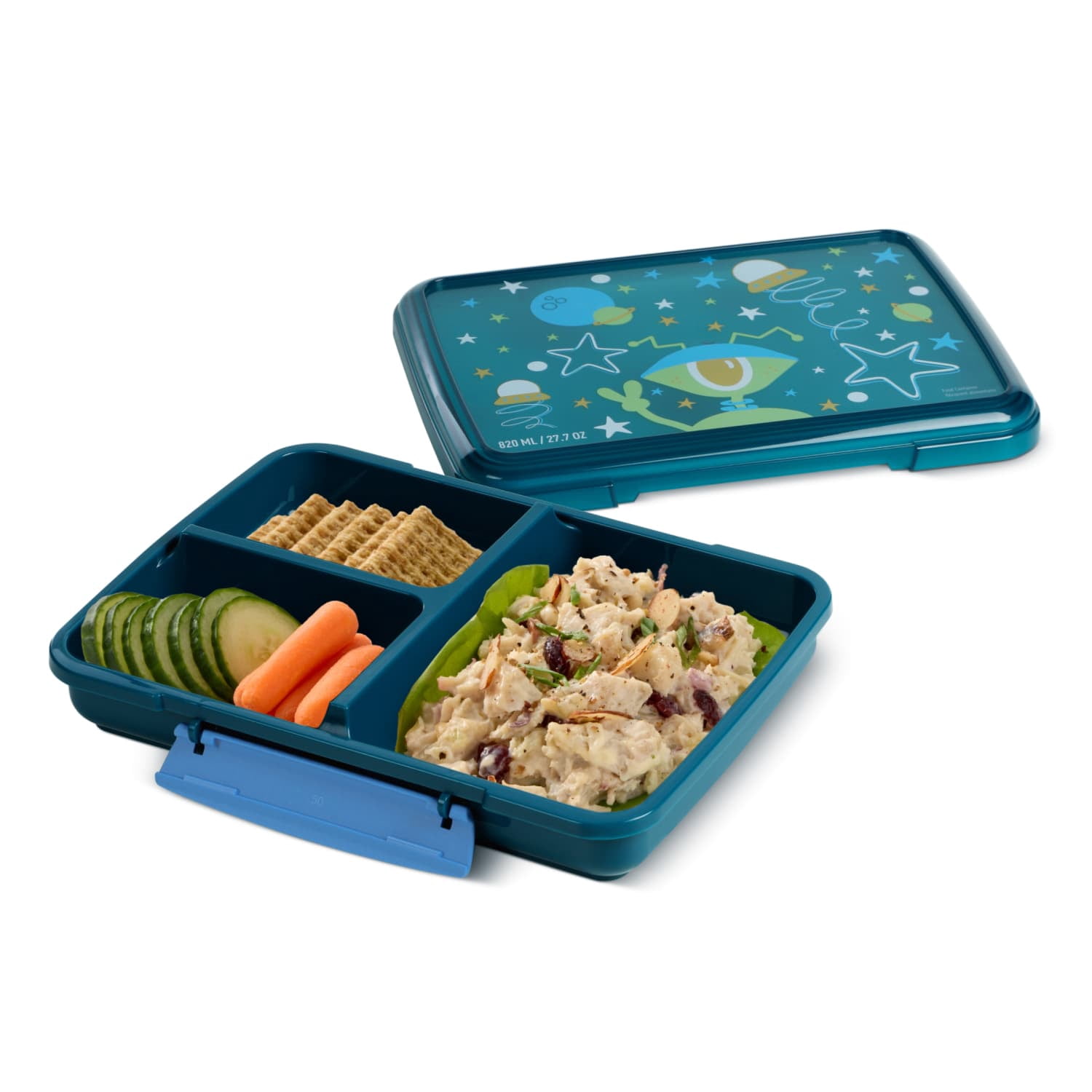 Rubbermaid Pack & Go Alien Laguna Blue 820 mL Large Divided Snack Container, Food Storage Containers, Plastic Containers for Food
