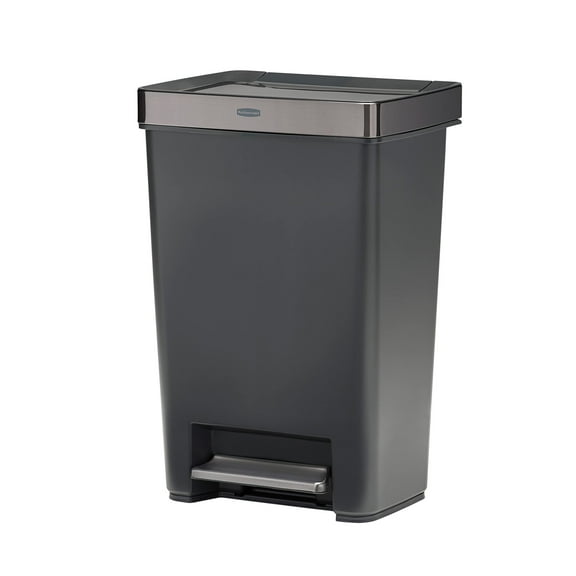 Rubbermaid Premier Series IV Step-On Trash Can for Home and Kitchen, 13 Gallon, Stainless Steel Lid Charcoal, for Home/Kitchen/Hotel/Lobby/Office